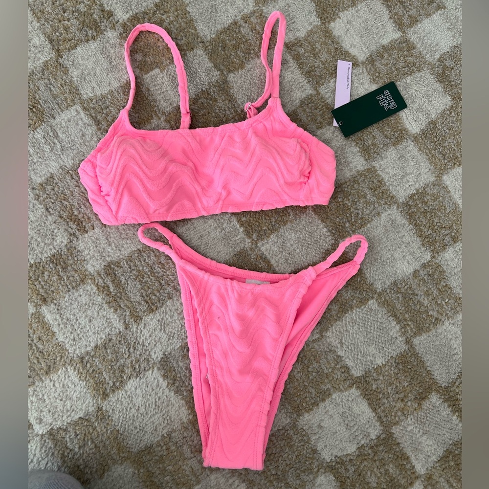 NWT Pink wavy terry cloth textured Bikini